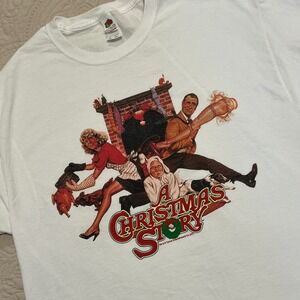 Fruit of the Loom A Christmas Story Movie Graphic T Shirt Mens Medium White